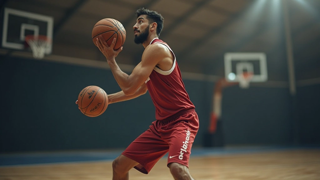 لاعب كرة سلة في وضعية التصويب الأساسية مع توازن جسدي صحيح