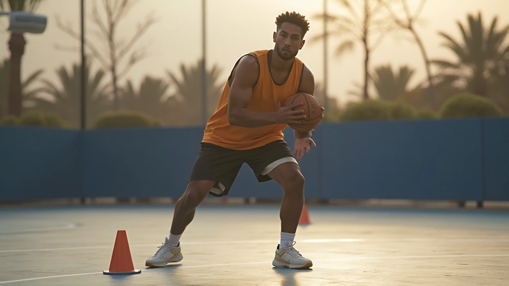 لاعب كرة سلة يؤدي تمارين خاصة بمهارة التمرير والاستقبال